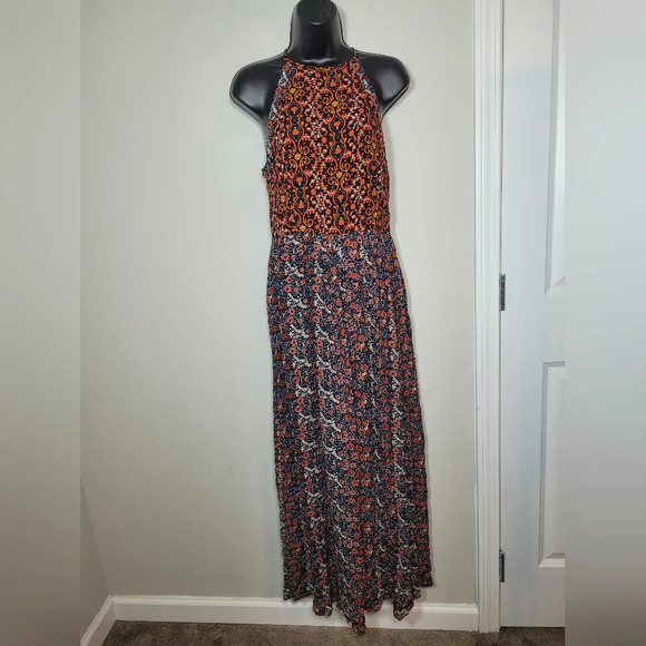 NWT Altar’d State Boho Blue Red Floral Maxi Dress sz M - Picture 1 of 12